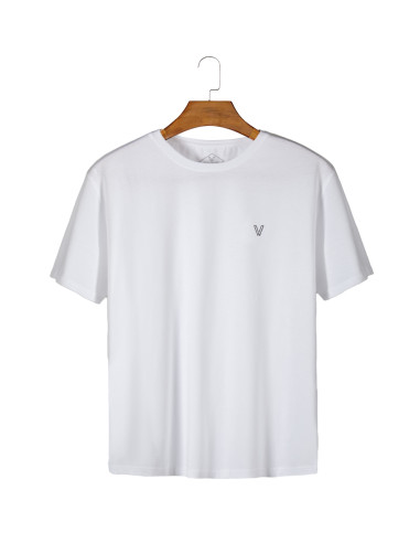 Unisex Beyaz Önü Logo Baskılı Bisiklet Yaka Oversize Kalıp Basic Pamuklu T-Shirt