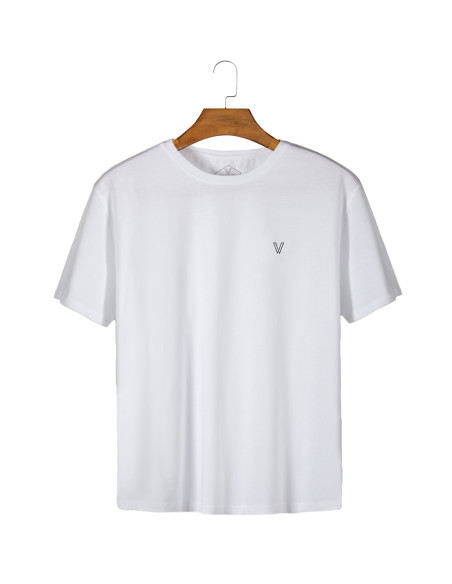 Unisex Beyaz Önü Logo Baskılı Bisiklet Yaka Oversize Kalıp Basic Pamuklu T-Shirt