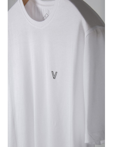 Unisex Beyaz Önü Logo Baskılı Bisiklet Yaka Oversize Kalıp Basic Pamuklu T-Shirt