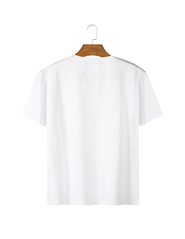 Unisex Beyaz Önü Logo Baskılı Bisiklet Yaka Oversize Kalıp Basic Pamuklu T-Shirt
