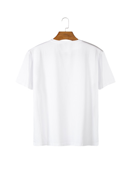 Unisex Beyaz Önü Logo Baskılı Bisiklet Yaka Oversize Kalıp Basic Pamuklu T-Shirt