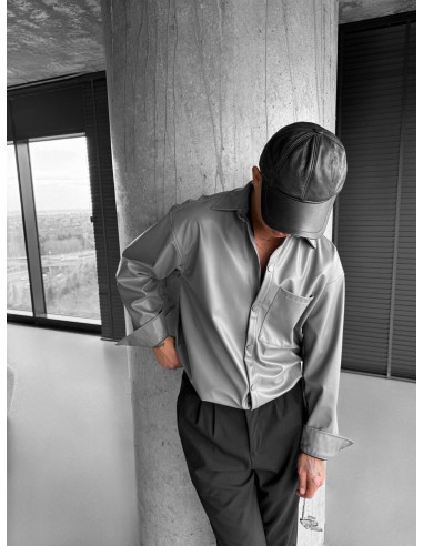 Gri Tek Cepli Erkek Deri Ceket Gömlek