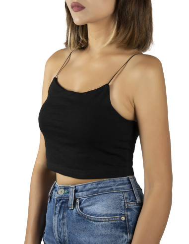 Kadın Siyah İp Askılı Crop Top Büstiyer Bluz Atlet