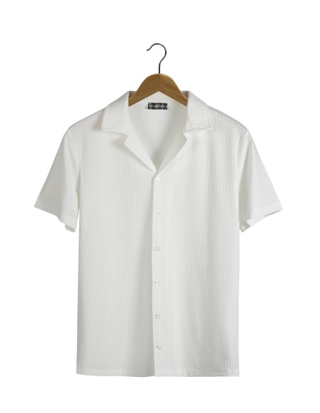 Erkek Beyaz Kısa Kollu Slim Fit Desenli Pamuklu Yazlık Gömlek