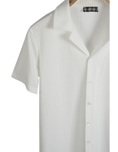 Erkek Beyaz Kısa Kollu Slim Fit Desenli Pamuklu Yazlık Gömlek