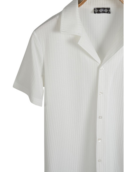 Erkek Beyaz Kısa Kollu Slim Fit Desenli Pamuklu Yazlık Gömlek