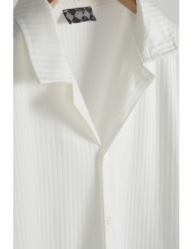 Erkek Beyaz Kısa Kollu Slim Fit Desenli Pamuklu Yazlık Gömlek