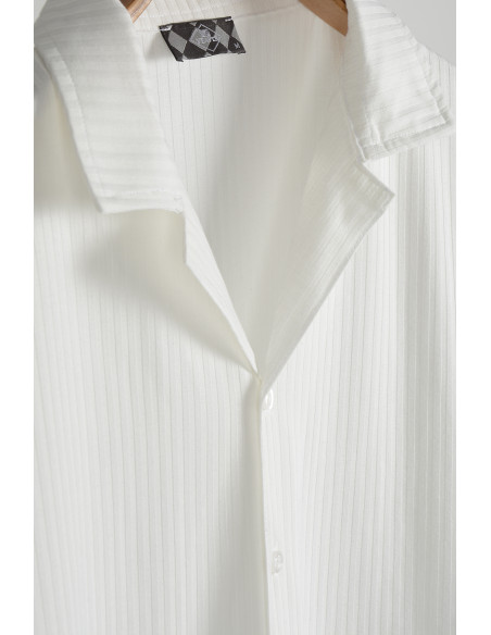 Erkek Beyaz Kısa Kollu Slim Fit Desenli Pamuklu Yazlık Gömlek