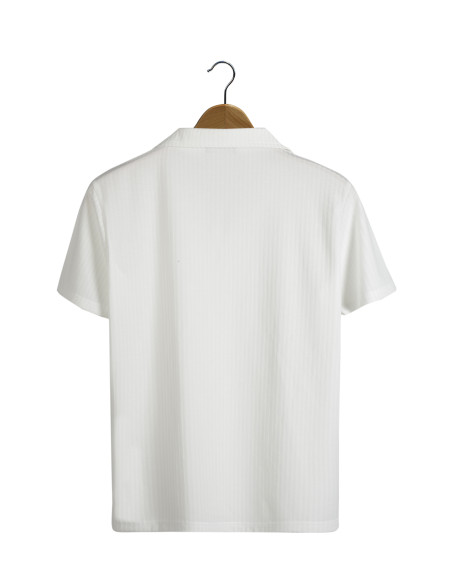 Erkek Beyaz Kısa Kollu Slim Fit Desenli Pamuklu Yazlık Gömlek