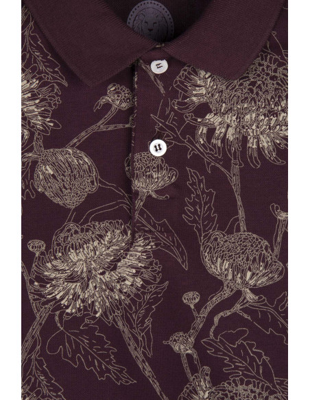 Erkek Bordo Slim Fit Pamuklu Polo Yaka Desenli T-shirt