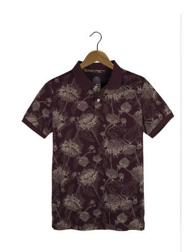 Erkek Bordo Slim Fit Pamuklu Polo Yaka Desenli T-shirt