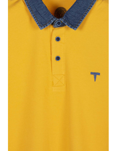 Erkek Hardal Slim Fit Pamuklu Kot Yaka Polo Yaka T-shirt