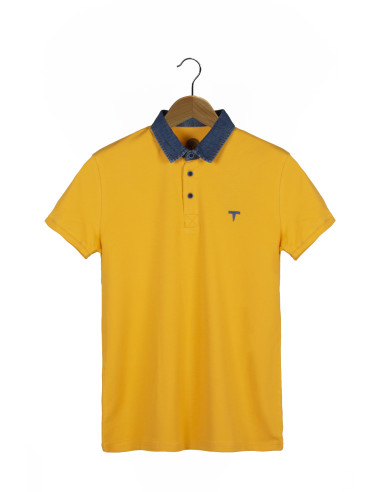 Erkek Hardal Slim Fit Pamuklu Kot Yaka Polo Yaka T-shirt