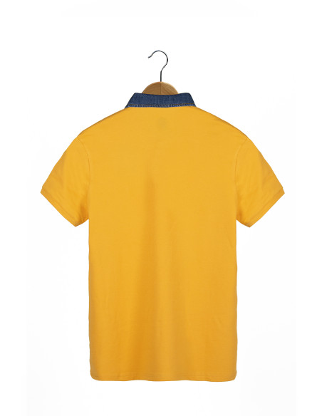 Erkek Hardal Slim Fit Pamuklu Kot Yaka Polo Yaka T-shirt