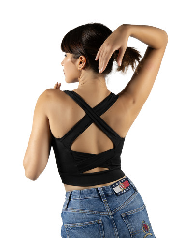 Siyah Sırt Detaylı Fitted/Vücuda Oturan Kare Yaka Spor Bluz