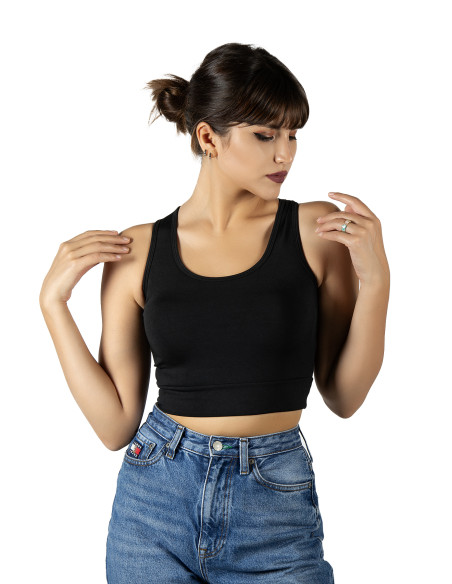 Siyah Sırt Detaylı Fitted/Vücuda Oturan Kare Yaka Spor Bluz