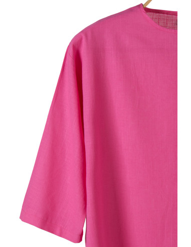 Erkek Pembe Fakir Kol Keten T-shirt Gömlek