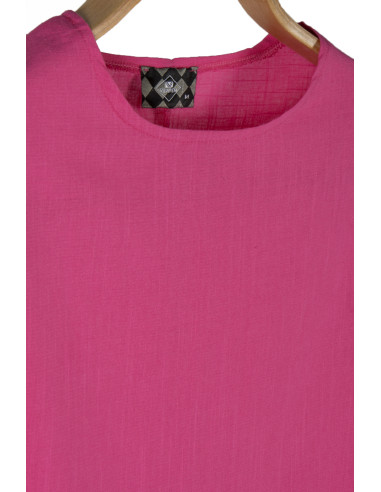 Erkek Pembe Fakir Kol Keten T-shirt Gömlek