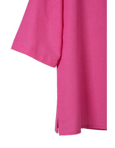 Erkek Pembe Fakir Kol Keten T-shirt Gömlek