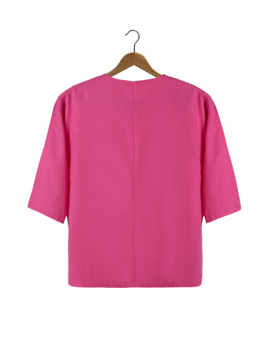 Erkek Pembe Fakir Kol Keten T-shirt Gömlek