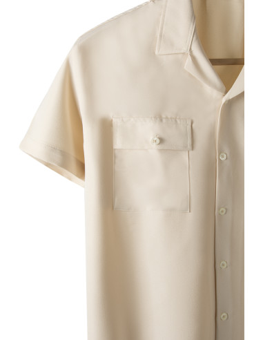 Erkek Krem Kısa Kollu Çift Cepli Rahat Kalıp Yazlık Gömlek