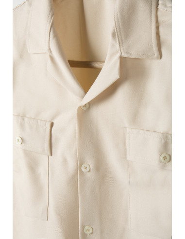 Erkek Krem Kısa Kollu Çift Cepli Rahat Kalıp Yazlık Gömlek