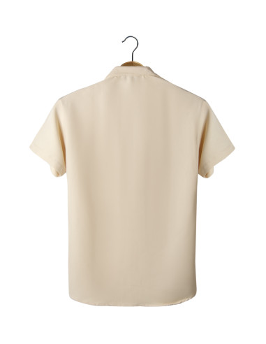 Erkek Krem Kısa Kollu Çift Cepli Rahat Kalıp Yazlık Gömlek