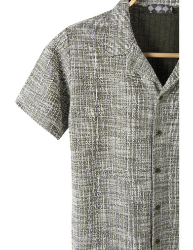 Erkek Yeşil Kısa Kollu Slim Fit Çizgi Desenli Pamuklu Yazlık Gömlek