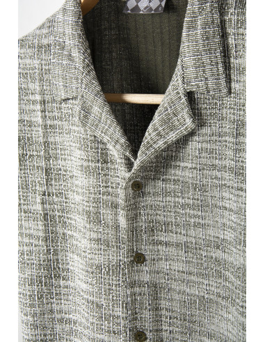 Erkek Yeşil Kısa Kollu Slim Fit Çizgi Desenli Pamuklu Yazlık Gömlek