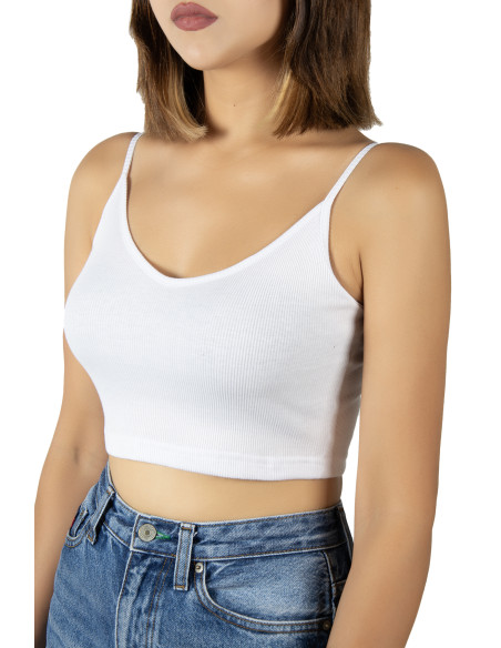 Beyaz İp Askılı Fitted/Vücuda Oturan Fitili Örme Crop Top Bluz