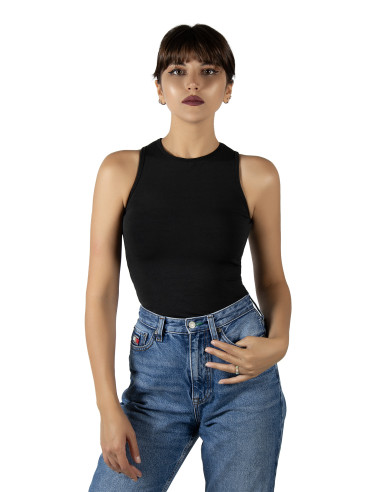 Siyah Fitted/Vücuda Oturan Crop Halter Yaka Spor Bluz Atlet