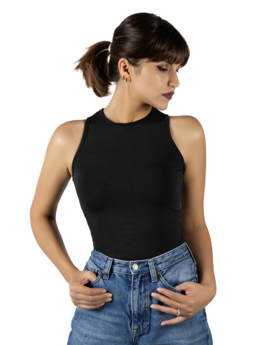 Siyah Fitted/Vücuda Oturan Crop Halter Yaka Spor Bluz Atlet