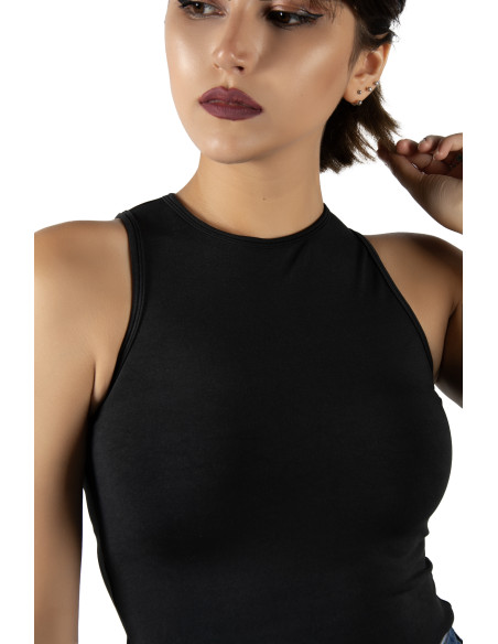 Siyah Fitted/Vücuda Oturan Crop Halter Yaka Spor Bluz Atlet