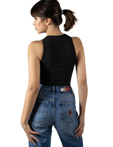 Siyah Fitted/Vücuda Oturan Crop Halter Yaka Spor Bluz Atlet