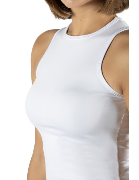 Beyaz Fitted/Vücuda Oturan Crop Halter Yaka Spor Bluz Atlet